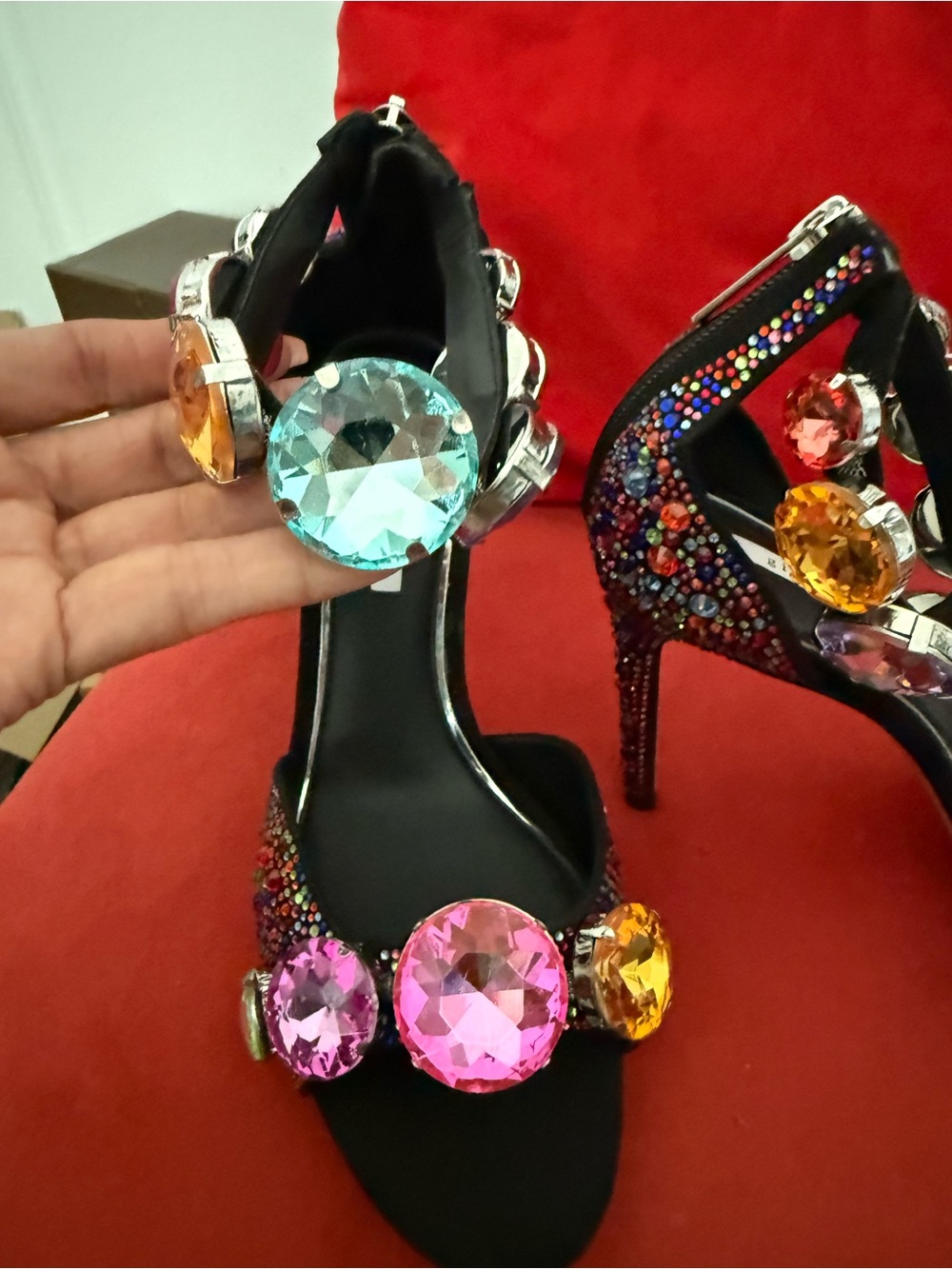 Gianni Bini Oaklynn Suede Rainbow Rhinestone Embellished Jewel Ornament Ankle Cu - Picture 4 of 7